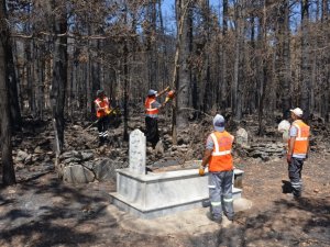 Yangının mezarlıklarda bıraktığı izler silinmeye çalışılıyor