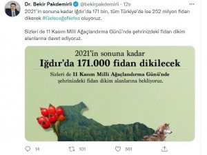2021’in sonuna kadar Iğdır’da 171 bin fidan dikilecek