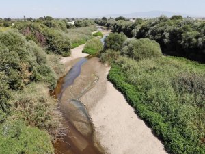 Gediz Nehri kuruma noktasına geldi, kum adacıkları oluştu