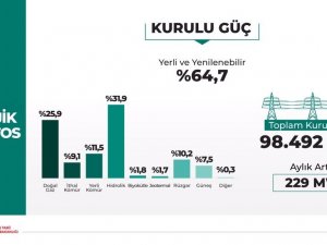 Ağustos ayında toplam kurulu gücün yüzde 64,7’si yerli ve yenilebilir enerjiden meydana geldi