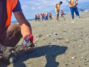 Samandağ’da petrol temizliği çalışmaları 18 gündür sürüyor
