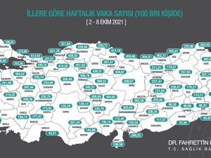 Bakan Koca, illere göre her 100 bin kişide görülen Covid-19 vaka sayılarını açıkladı