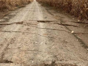 Karaman’da tarla yolunda oluşan yarıklar korkuttu