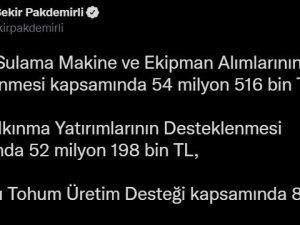 Bakan Pakdemirli: “107 milyon 557 bin liralık destek ödemesi hesaplara aktarılmaya başlandı”