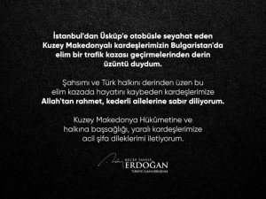 Cumhurbaşkanı Erdoğan’dan Bulgaristan’a taziye mesajı