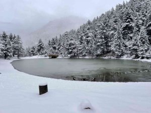 Limni Gölü’nden eşsiz kar görüntüleri
