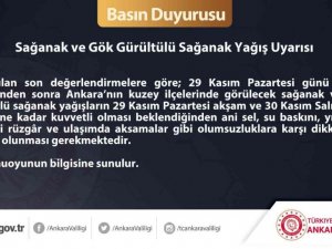 Ankara Valiliği’nden sağanak uyarısı