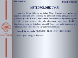 Bursa’da şiddetli lodos uyarısı