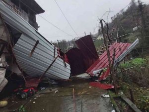 Rize’de şiddetli fırtına çatıları uçurdu