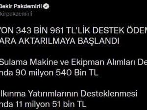 Bakan Pakdemirli: “138 milyon 343 bin liralık destek ödemesi hesaplara aktarılmaya başlandı”
