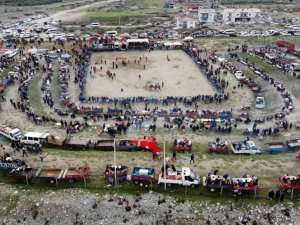 Pehlivan develer kozlarını Buharkent’te paylaştı