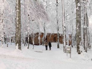 Kar yağışı ile beyaza bürünen tabiat parkı tıklım tıklım doldu