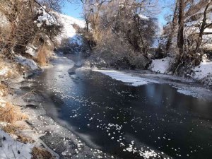 Tufanbeyli’de Göksu Irmağı buz tuttu