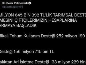 613 milyon liralık destek ödemesi çiftçilerin hesaplarına aktarılmaya başlandı