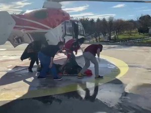 Kalp damarında baloncuk oluşan hastanın yardımına ambulans helikopter yetişti