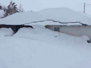 Karlıova’da  ev ve ahırlar kar altında kaldı