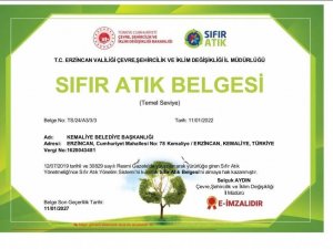 Kemaliye Belediyesine Sıfır Atık Belgesi