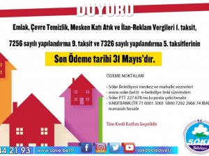 Söke Belediyesi’nden uyarı: “Son gün 31 Mayıs”