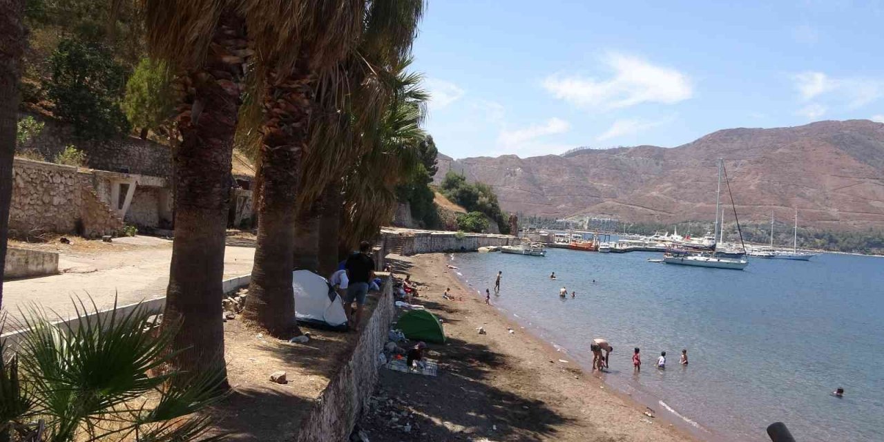 Terk edilmiş koyda çadır kurdu, belediyeden bir kürek bir süpürge istiyor