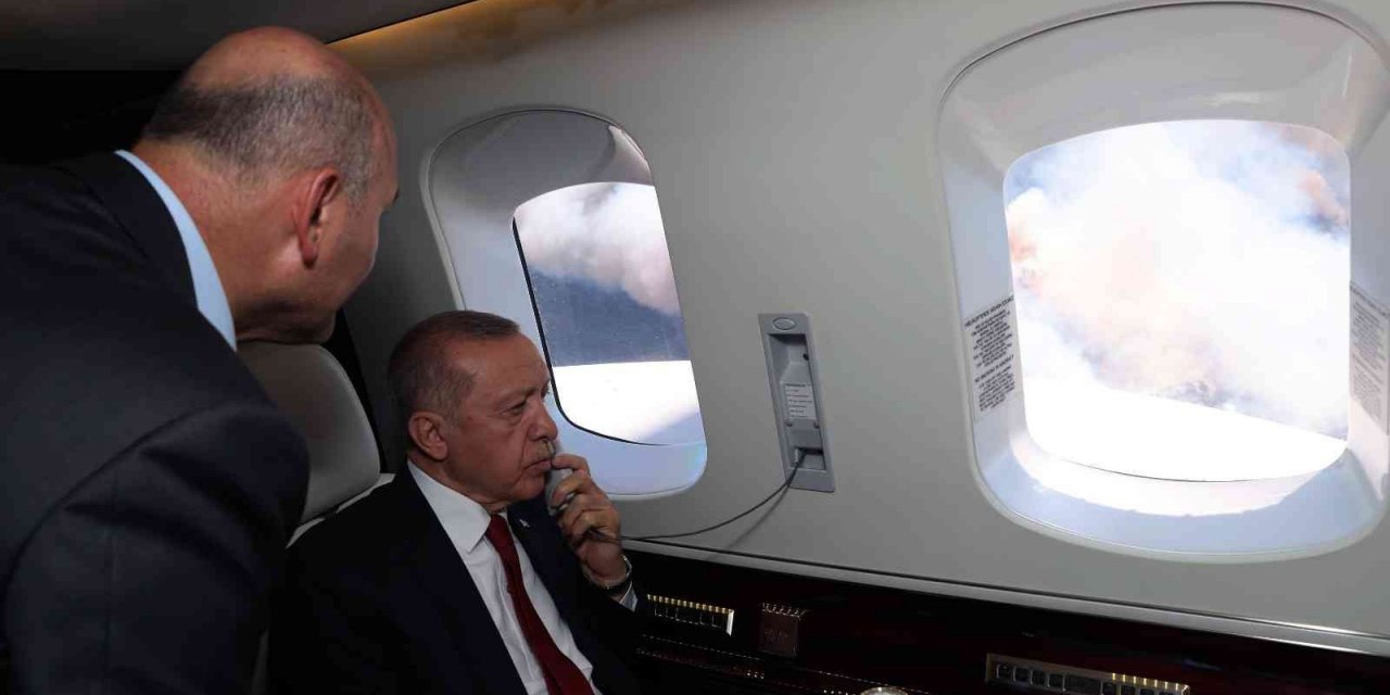 Cumhurbaşkanı Erdoğan,  yangın bölgesinde  havadan  incelemelerde  bulundu