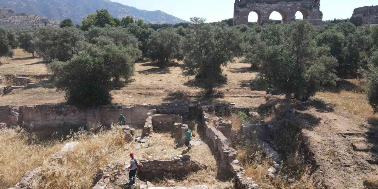 Efeler’den Tralleis Antik Kenti’nde kuru ot temizliği