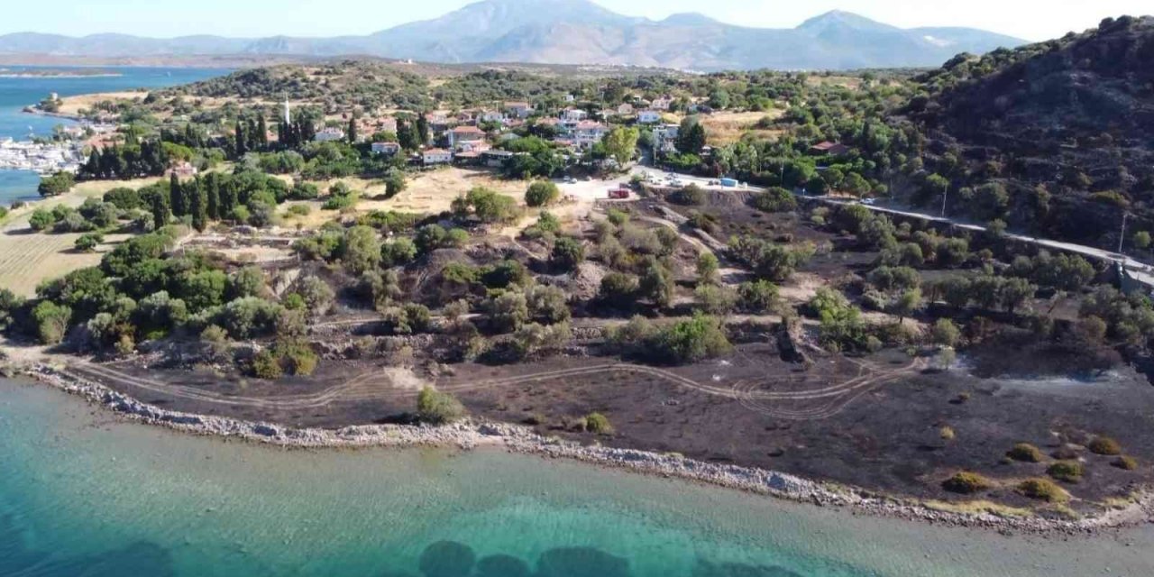 Çeşme’de yanan alan havadan görüntülendi