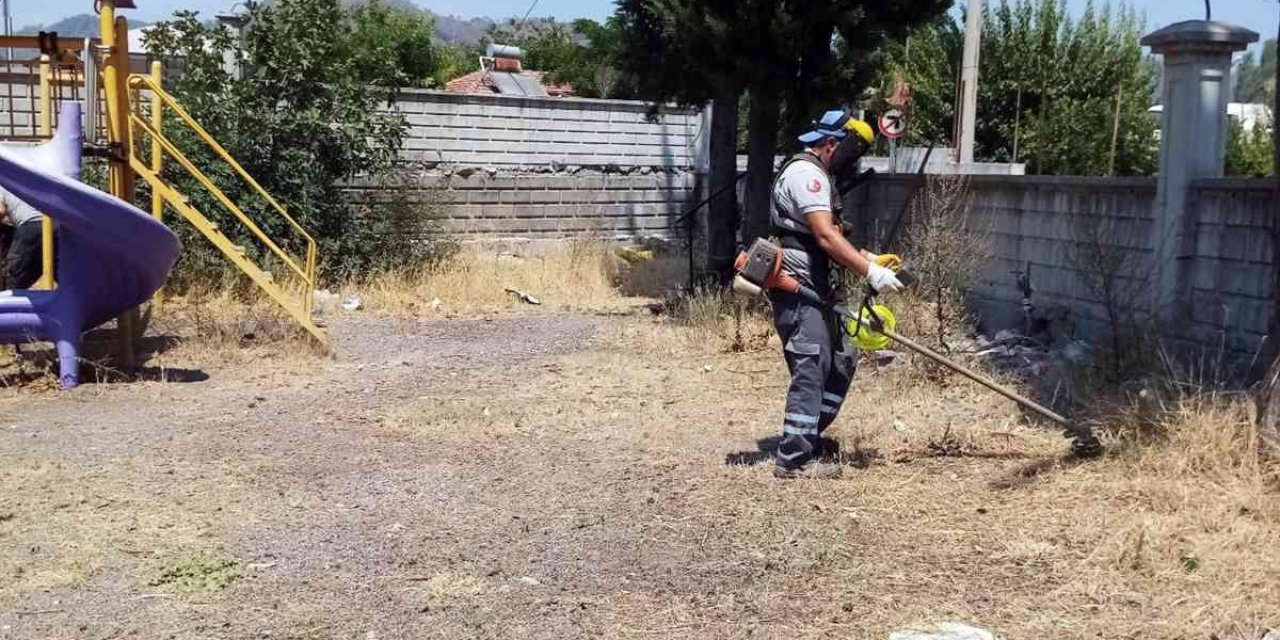 Ortaca’da ortak yaşam alanlarında kuru otlar temizleniyor