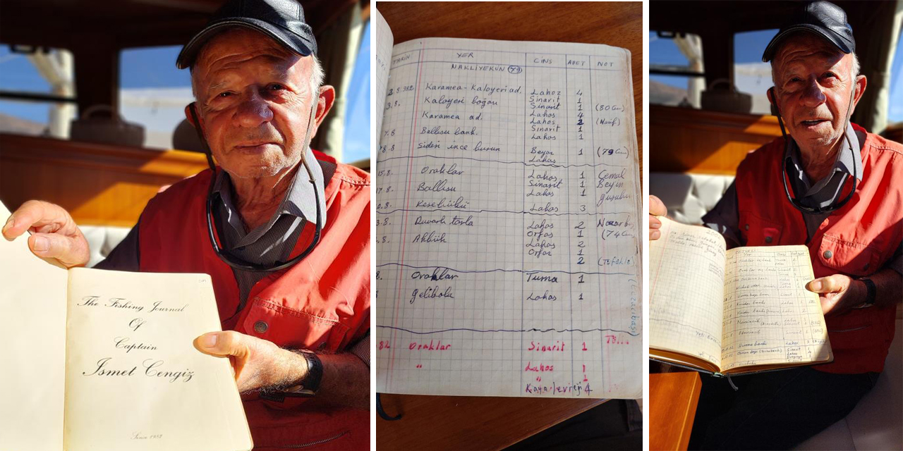 40 yıldır tuttuğu balıkları not alıyor