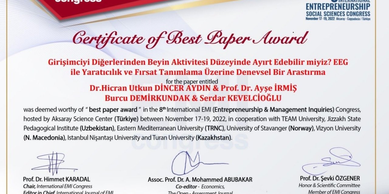 PAÜ’ye 8. EMI Kongresinde en iyi bildiri ödülü