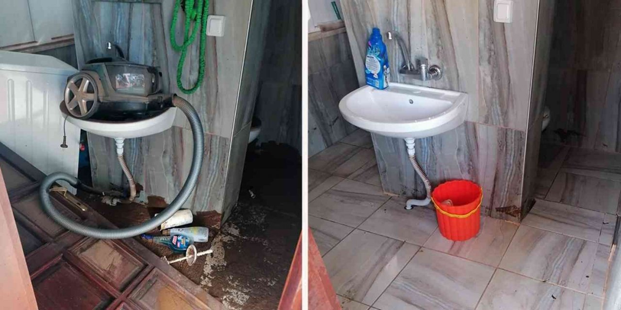 Büyükşehir ekipleri su basan evlerde temizlik yaptı