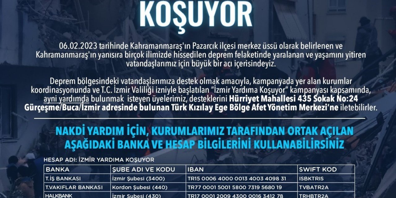 Kurumlar birleşti, “İzmir Yardıma Koşuyor” kampanyası başladı