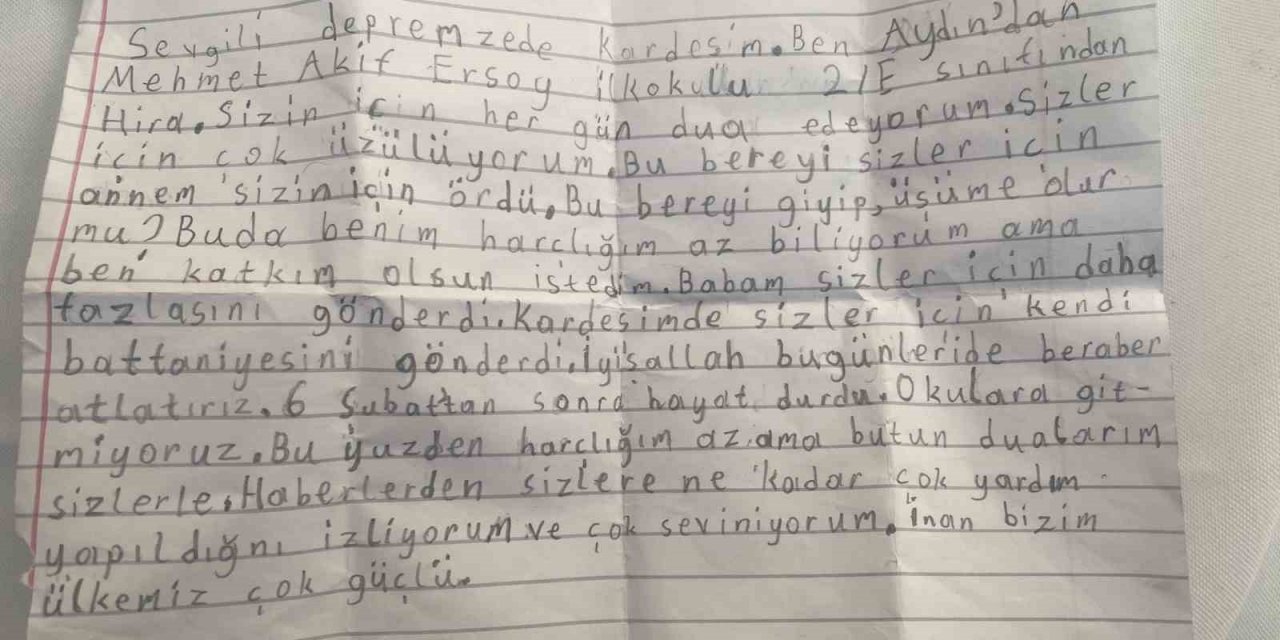 Aydınlı ilkokul öğrencisinden duygulandıran not: "Bu bereyi giyip, üşüme olur mu?"