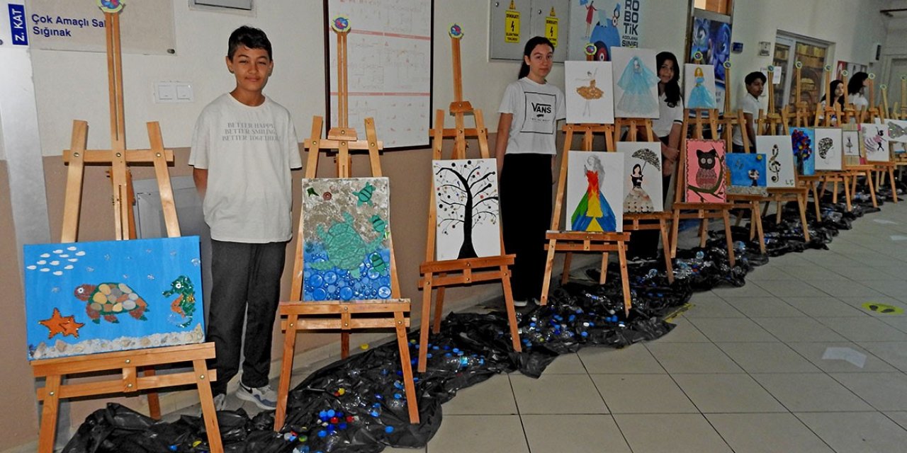 Çeşmeli öğrenciler atıkları sanat eserlerine dönüştürdü