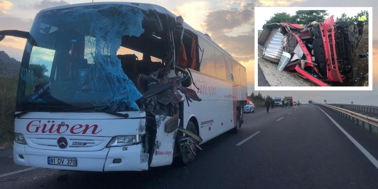 Karşı şeride geçen tır otobüsle kafa kafaya çarpıştı: 2 ölü, 6’sı ağır 20 yaralı
