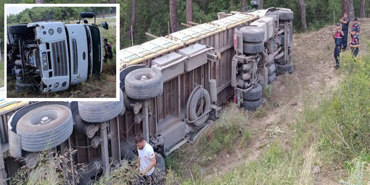 Freni boşalarak devrilen kamyonun sürücüsü hayatını kaybetti