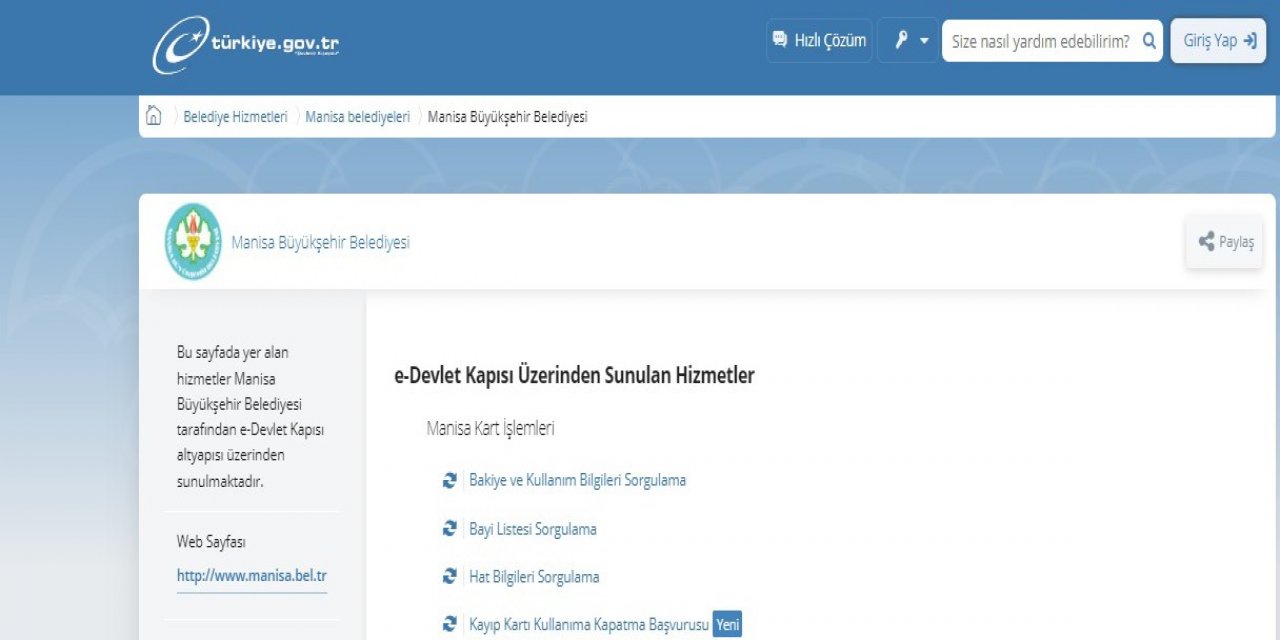 Manisa Kart’ın e-Devlet hizmetlerine bir yenisi daha eklendi