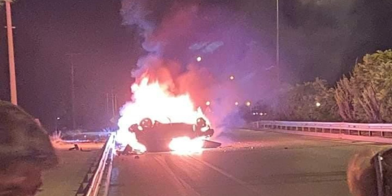 Fethiye’de takla atan araç alev alev yandı