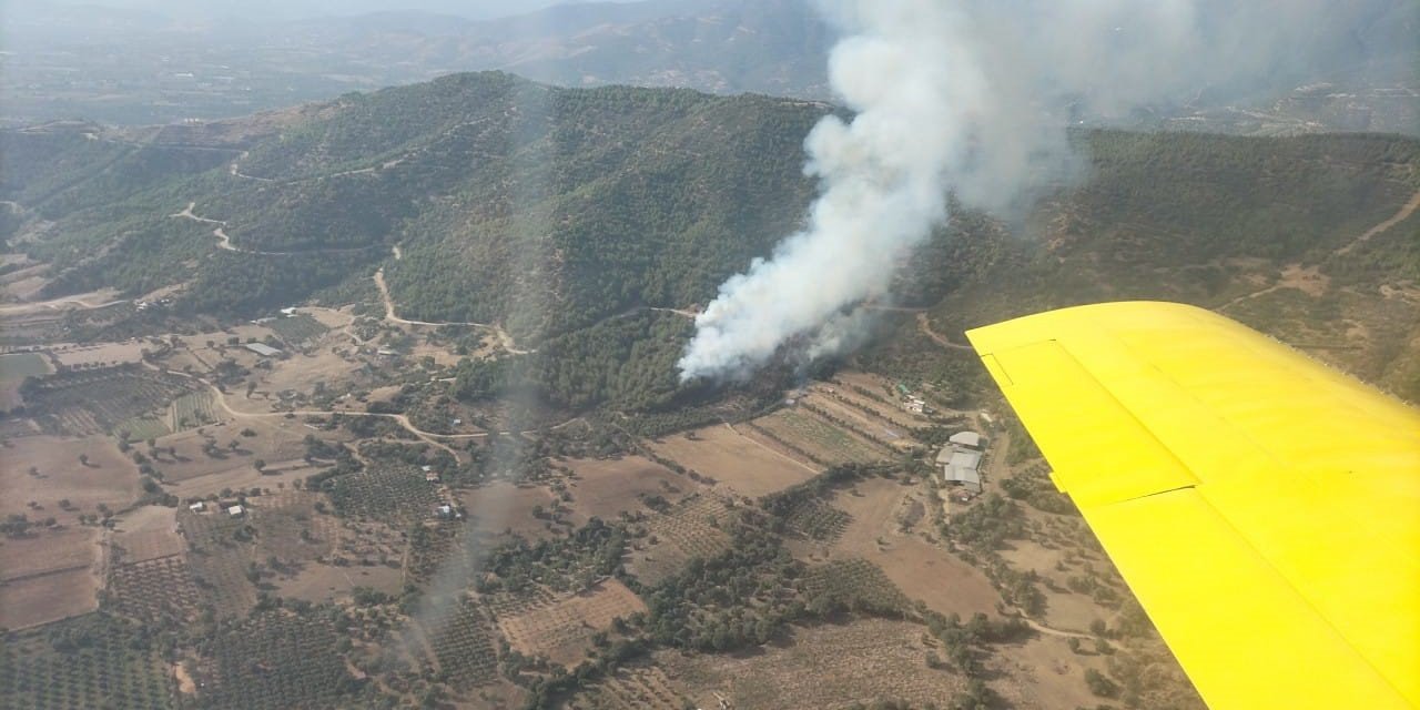 İzmir’de ormanlık alandaki yangına havadan ve karadan müdahale
