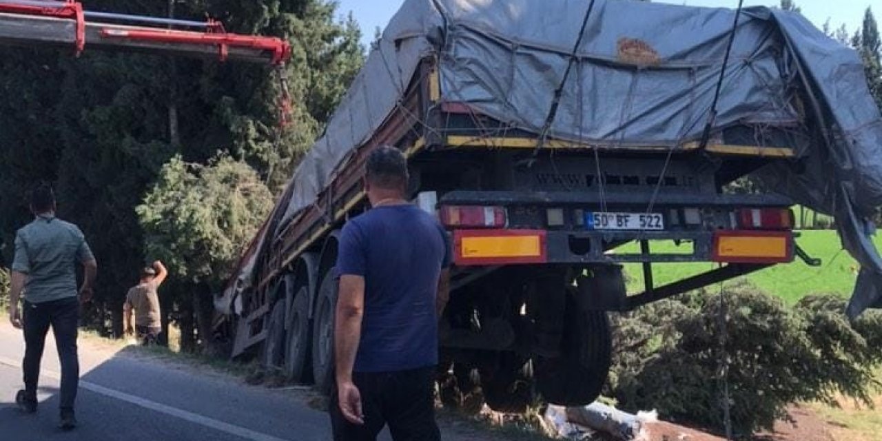 Milas’ta balık yemi yüklü tır tarlaya uçtu