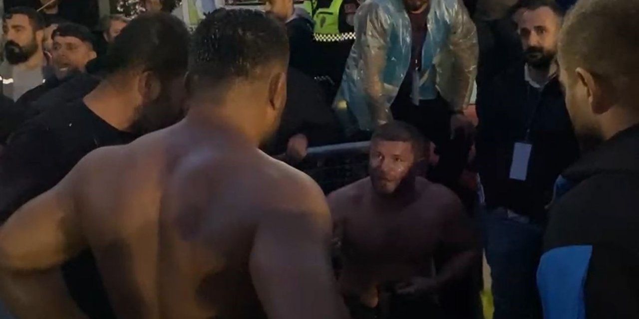 Fethiye’de yarıştan çekilen güreşçi izleyicilerle tartıştı