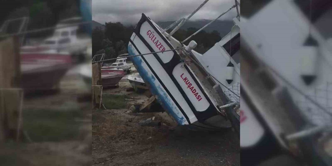 Fırtınaya dayanamayan balıkçı tekneleri kıyıya vurdu