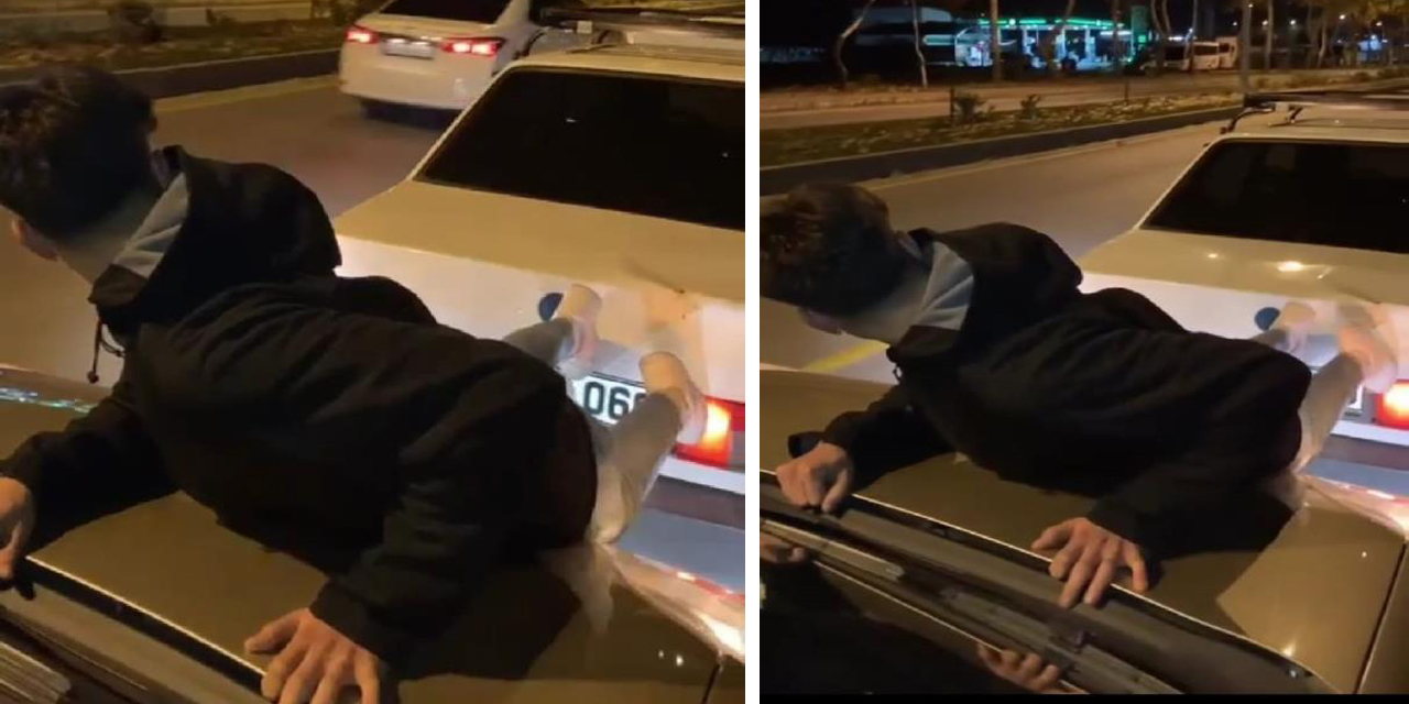 Bir garip yol yardımı: Yolda kalan aracı ayaklarıyla böyle itti