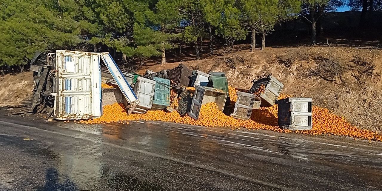 Kopan dorsedeki tonlarca mandalina yola saçıldı