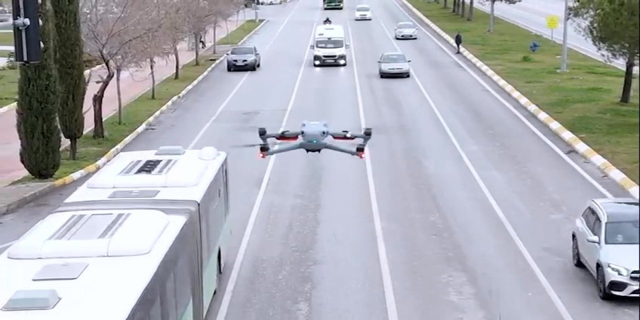 Denizli’de dron ile havadan trafik denetimleri sürüyor
