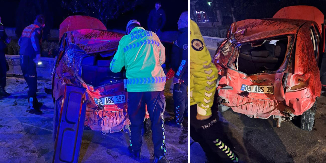 Refüje çarpıp takla atan otomobil kağıt gibi ezildi