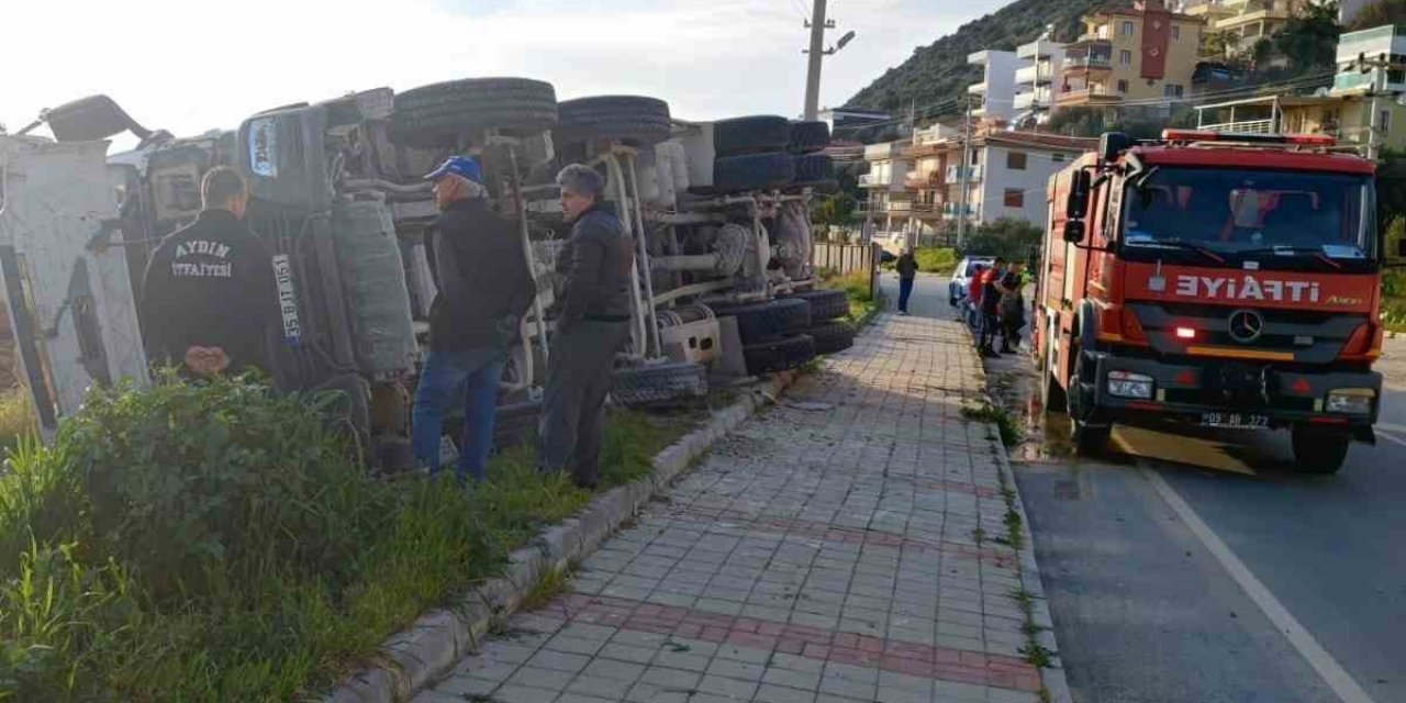 Freni patlayan harfiyat kamyonu yan yattı: 1 yaralı