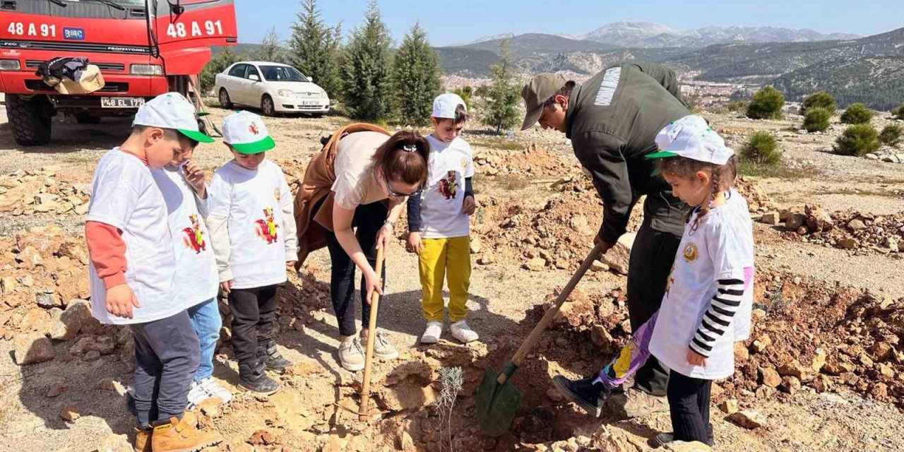 Muğla’da minik öğrenciler fidan dikti