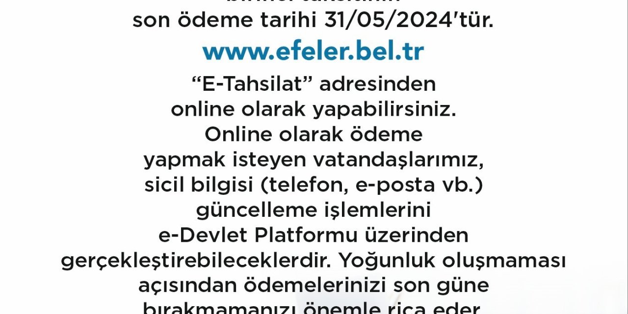 Efeler Belediyesi’nden vergi ödemesi hatırlatması