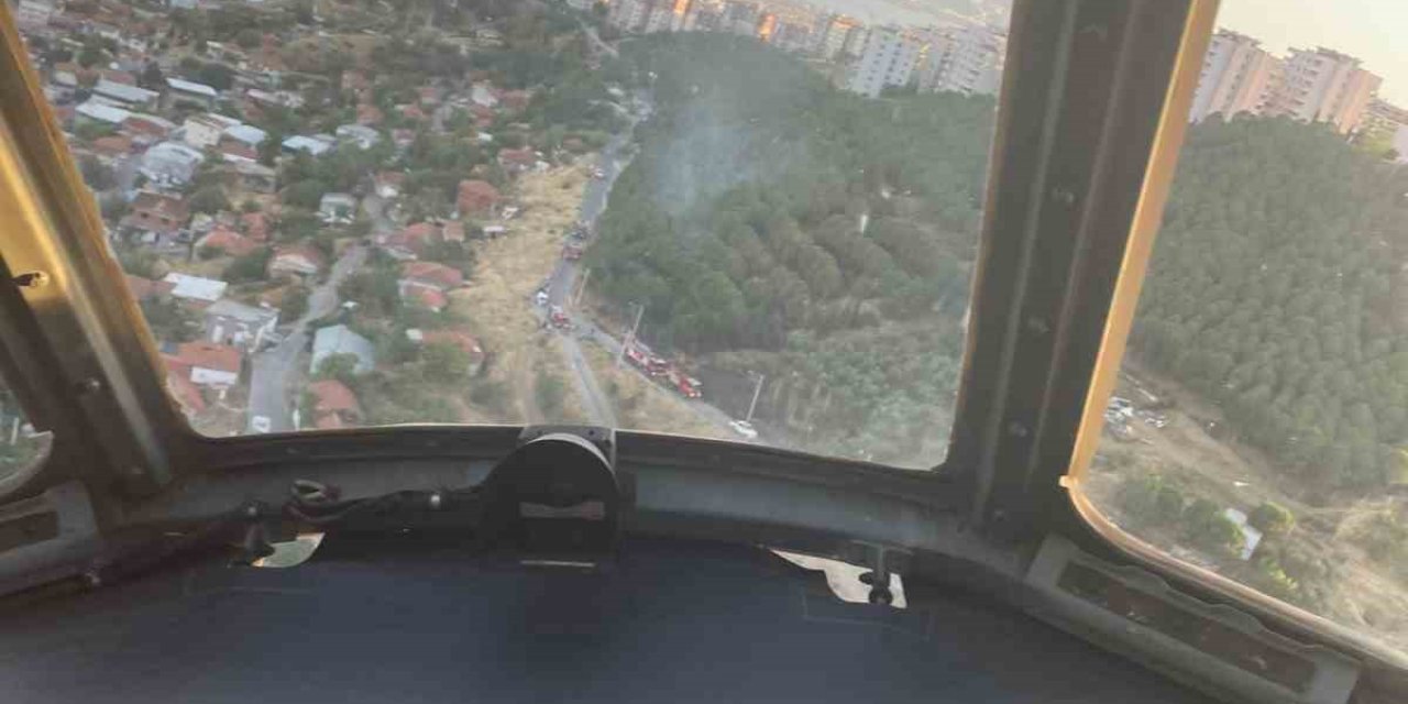 Dikili’de orman yangınına havadan ve karadan müdahale ediliyor