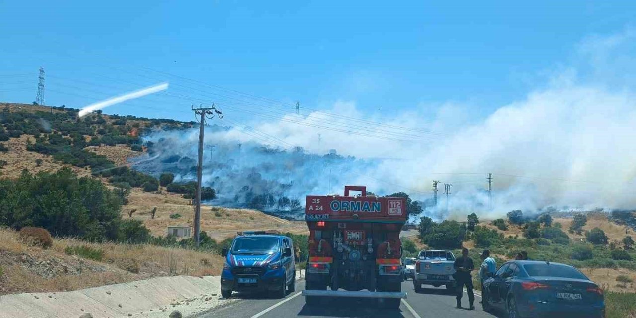 İzmir’de makilik  ve  otluk alanda yangın